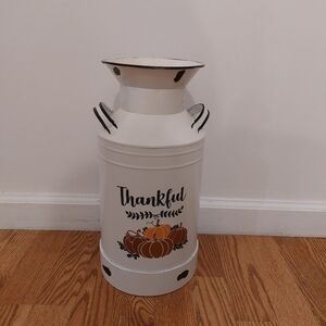 White Thankful Milk Can Decor